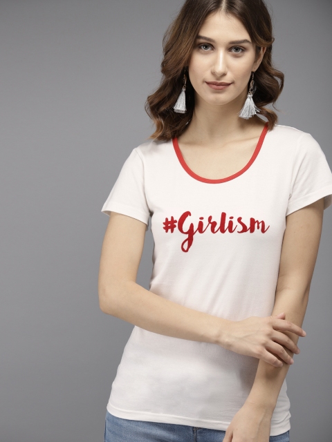 

Moda Rapido Women White Printed Round Neck T-shirt