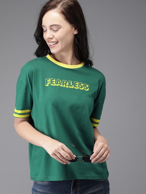 

HERE&NOW Women Green Printed Round Neck T-shirt