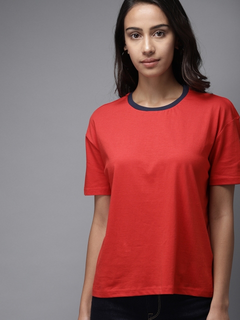 

Moda Rapido Women Red Solid Round Neck T-shirt