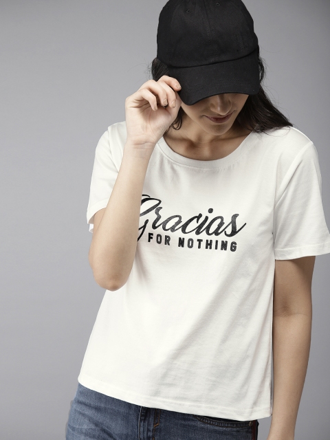

Moda Rapido Women White Printed Round Neck T-shirt