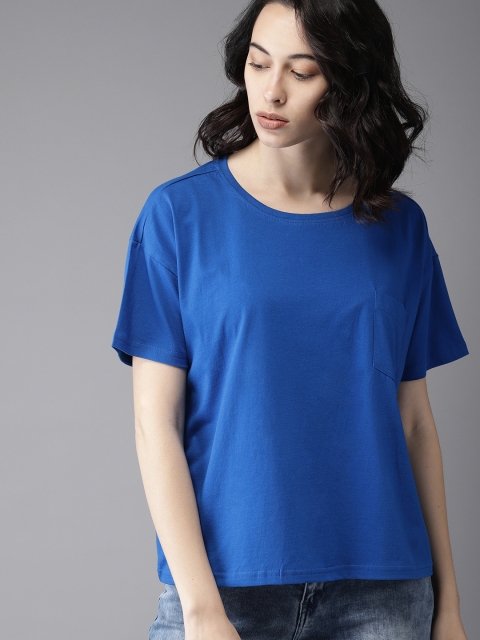 

Moda Rapido Women Blue Solid Round Neck T-shirt