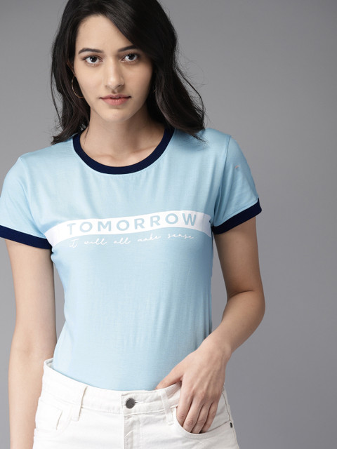

Moda Rapido Women Blue Printed Round Neck T-shirt