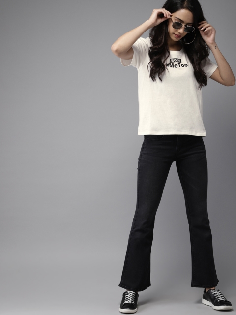 

Moda Rapido Women Off-White Printed Round Neck T-shirt