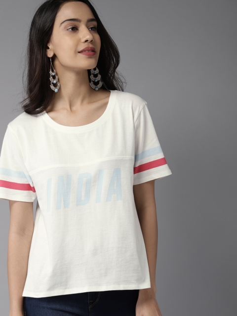 

Moda Rapido Women Off-White Solid Round Neck T-shirt