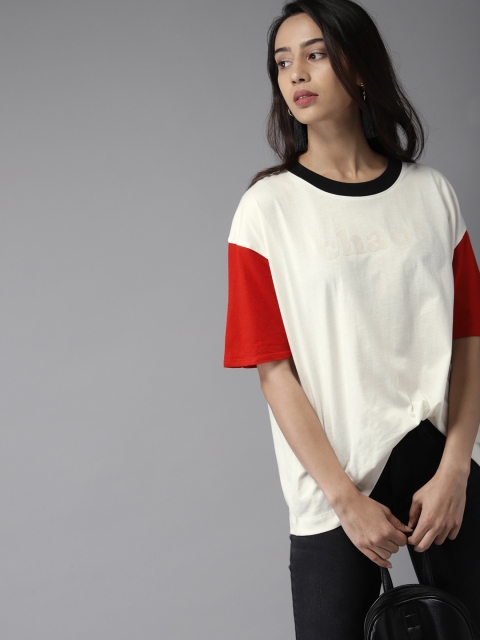 

Moda Rapido Women Off-White Printed Round Neck T-shirt
