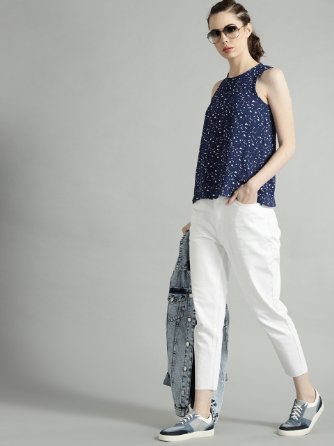 

Roadster Women Blue Printed Top