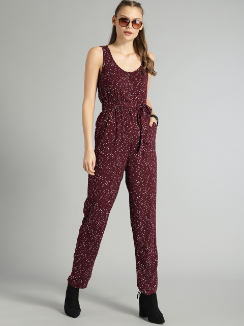 

Roadster Burgundy Printed Basic Jumpsuit
