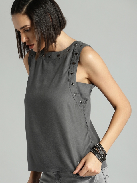 

Roadster Women Grey Embellished Top