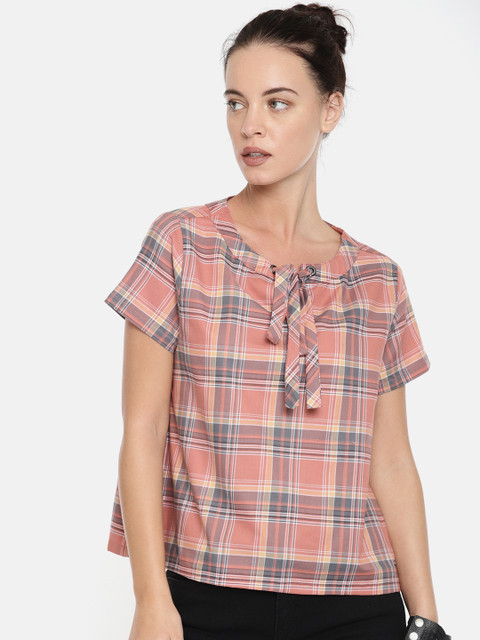 

Roadster Women Pink Checked Top