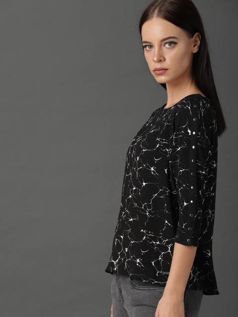 

Roadster Women Black Printed Top with Stud Detail