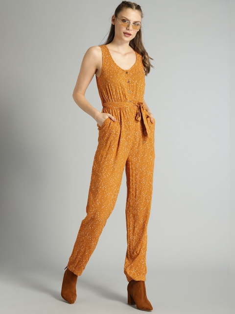 

Roadster Women Mustard Yellow & White Printed Basic Jumpsuit