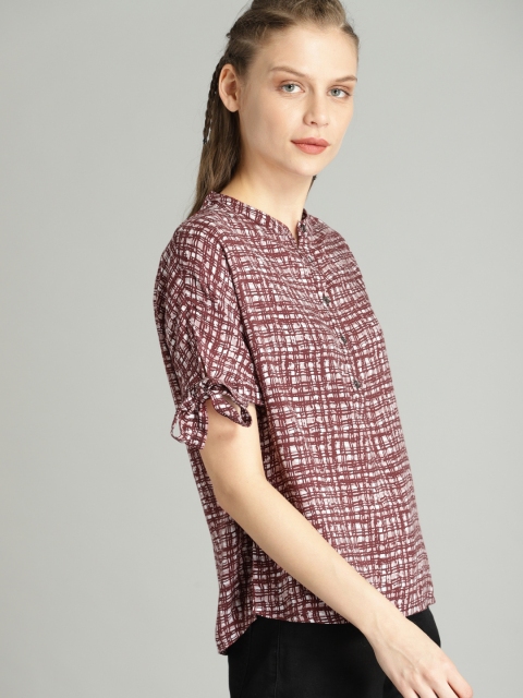 

Roadster Women Burgundy & White Printed Shirt Style Top
