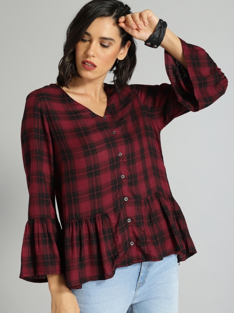 

Roadster Women Red & Black Checked Top