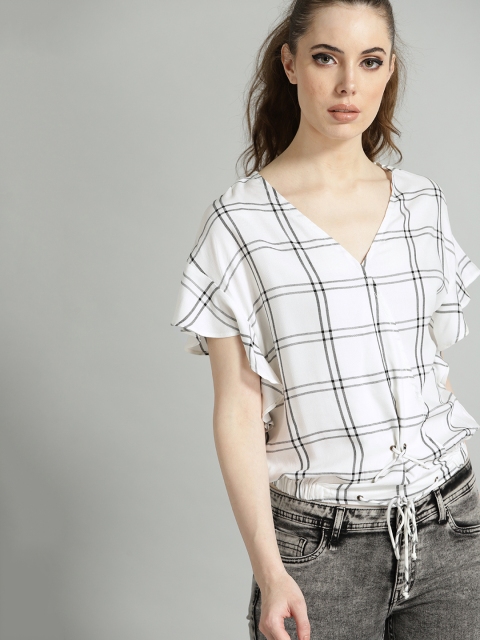 

Roadster Women White & Black Checked Blouson Top