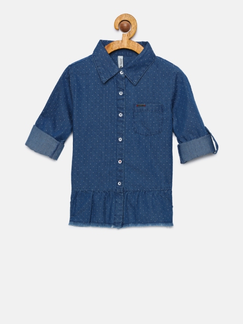 

Lee Cooper Girls Navy Blue Chambray Regular Fit Printed Casual Shirt