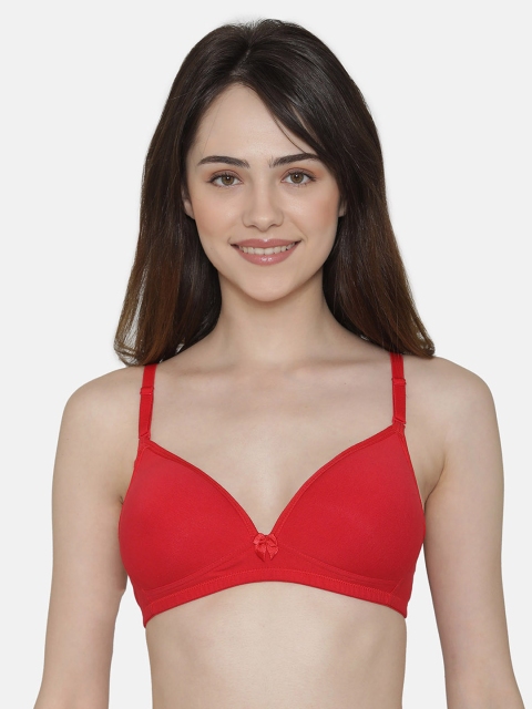 

Clovia Cotton Padded Non-Wired Plunge Multiway T-Shirt Bra, Red