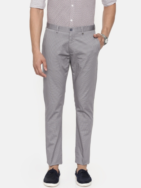 

Blackberrys Men Grey Tapered Fit Printed Regular Trousers