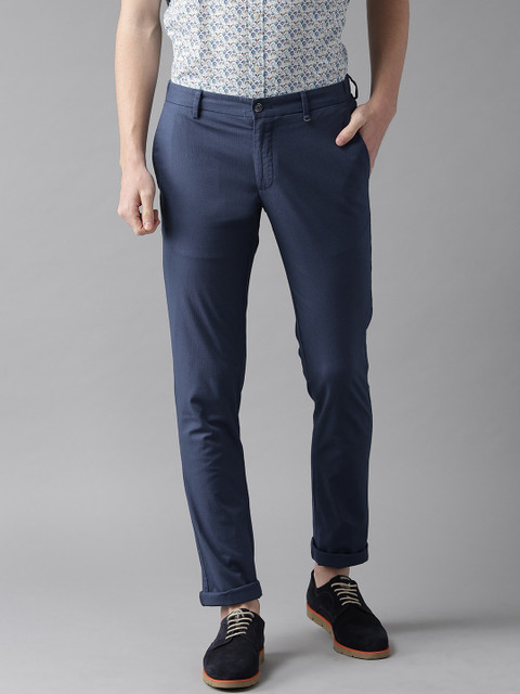 

Blackberrys Men Navy Blue Sharp Fit Self Design Regular Trousers