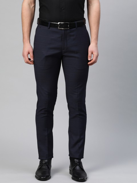 

Blackberrys Men Navy Blue Phoenix Fit Striped Low-Rise Formal Trousers