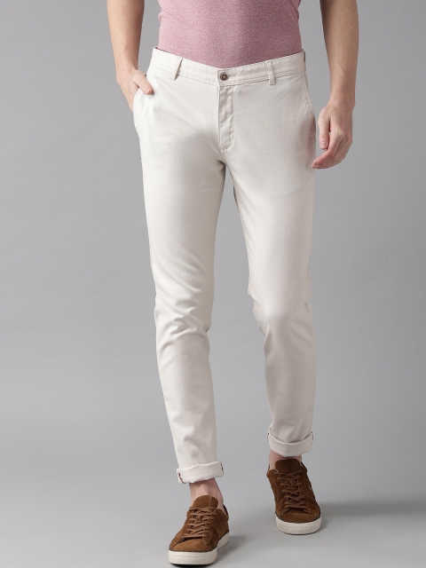 

Blackberrys Men Off-White Sharp Fit Self Design Regular Trousers