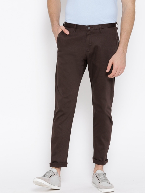 

Blackberrys Men Brown Super Slim Fit Textured Regular Trousers