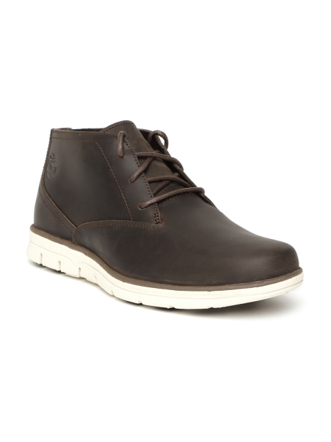 

Timberland Men Coffee Brown Solid Leather Mid-Top Flat Boots