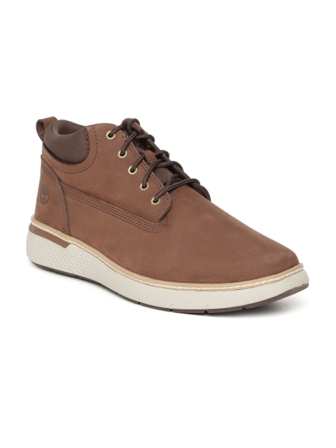 

Timberland Men Tan Solid CROSSMARK PT CHKA Leather Mid-Top Flat Boots