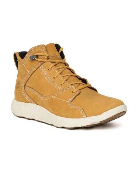 

Timberland Men Tan Solid FLYROAM Leather Mid-Top Flat Boots