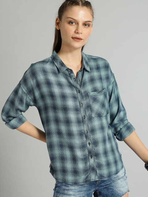 

Roadster Women Navy Blue Regular Fit Checked Casual Shirt