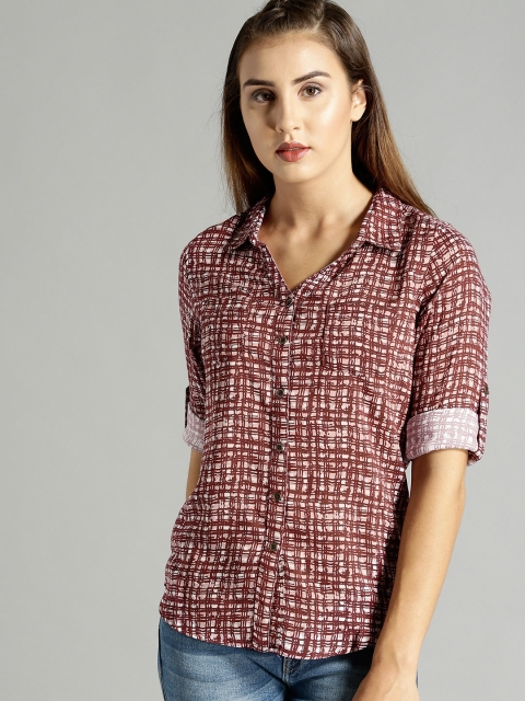 

Roadster Women Burgundy & White Regular Fit Checked Casual Shirt