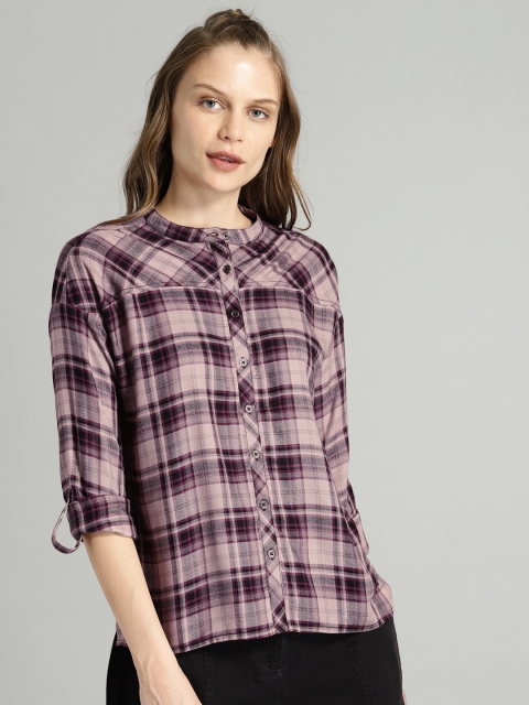 

Roadster Women Pink & Black Regular Fit Checked Casual Shirt