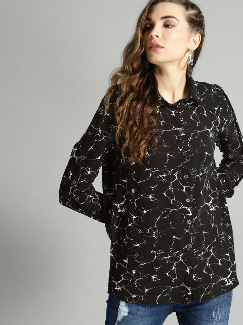 

Roadster Women Black & White Printed Shirt