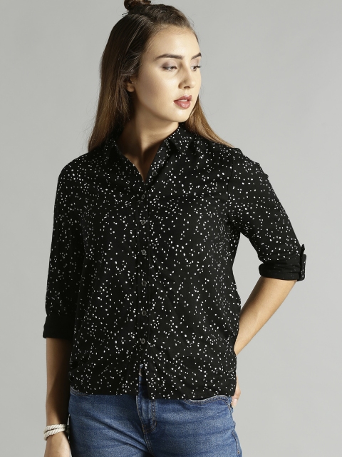 

Roadster Women Black & White Relaxed Fit Ditsy Printed Shirt