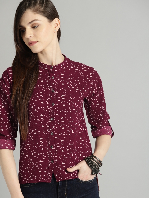 

Roadster Women Burgundy Regular Fit Printed Casual Shirt