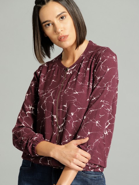 

Roadster Women Burgundy Printed Blouson Top