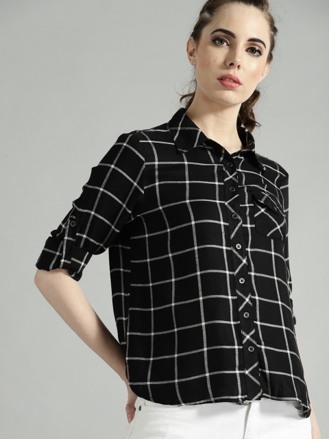 

Roadster Women Black & White Checked Regular Fit Casual Shirt