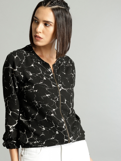 

Roadster Women Black Printed Blouson Top