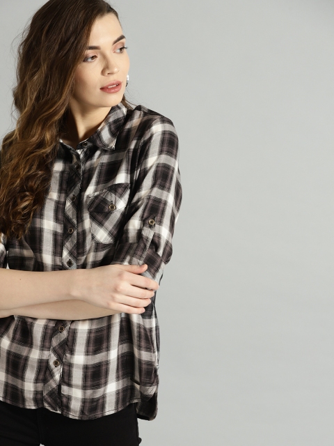 

Roadster Women Charcoal Grey & White Checked Shirt