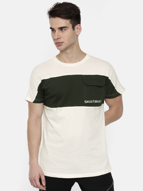 

SKULT by Shahid Kapoor Men Off-White Colourblocked Round Neck T-shirt
