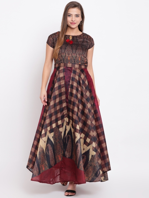 

Kvsfab Women Brown & Red Printed A-Line Kurta