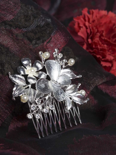 

Priyaasi Silver-Toned Stone-Studded & Beaded Comb Pin