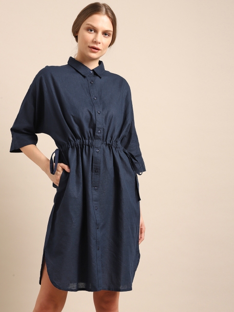 

ether Women Navy Blue Solid Shirt Dress