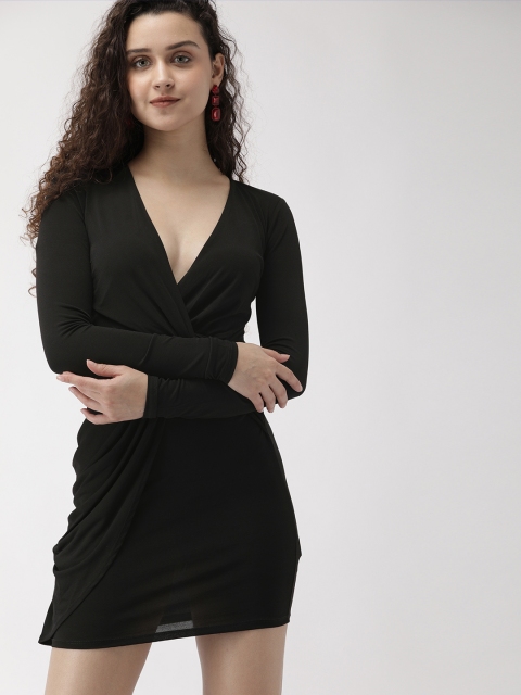 

FOREVER 21 Women Black Solid Wrap Dress