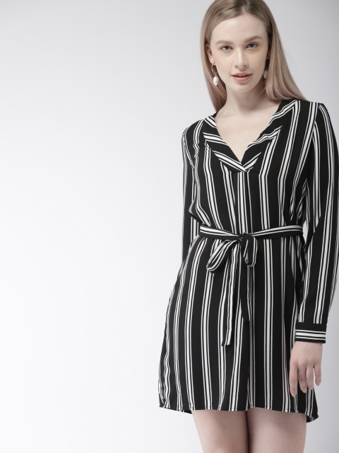 

FOREVER 21 Women Black & White Striped A-Line Dress