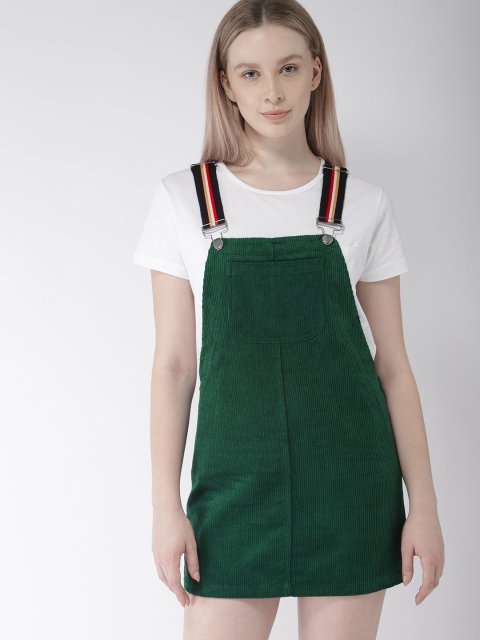 

FOREVER 21 Women Green Striped Pinafore Dress