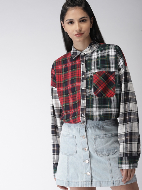 

FOREVER 21 Women Red & Green Regular Fit Checked Casual Shirt