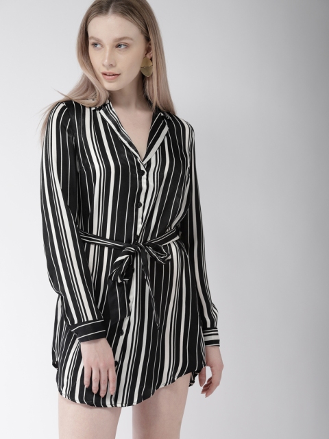 

FOREVER 21 Women Black & White Striped Shirt Dress