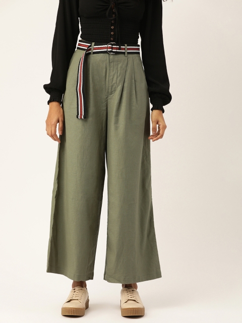 

FOREVER 21 Women Olive Green Regular Fit Solid Parallel Trousers