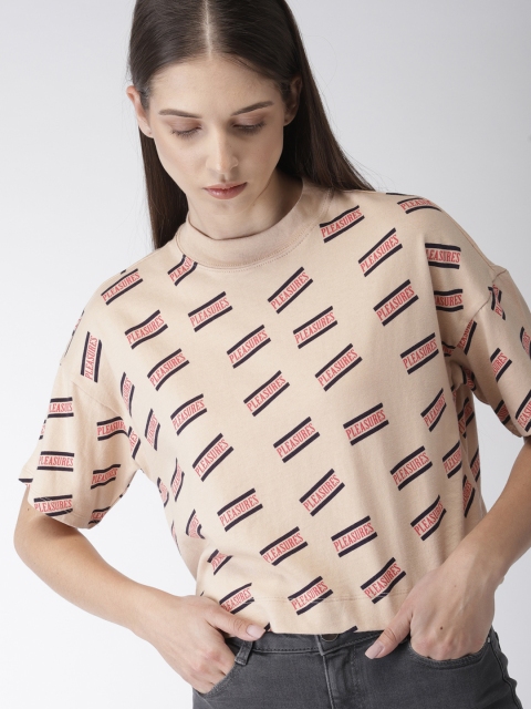 

FOREVER 21 Women Beige Printed Round Neck T-shirt