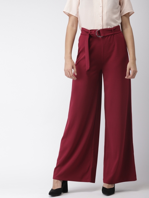 

FOREVER 21 Women Burgundy Regular Fit Solid Parallel Trousers